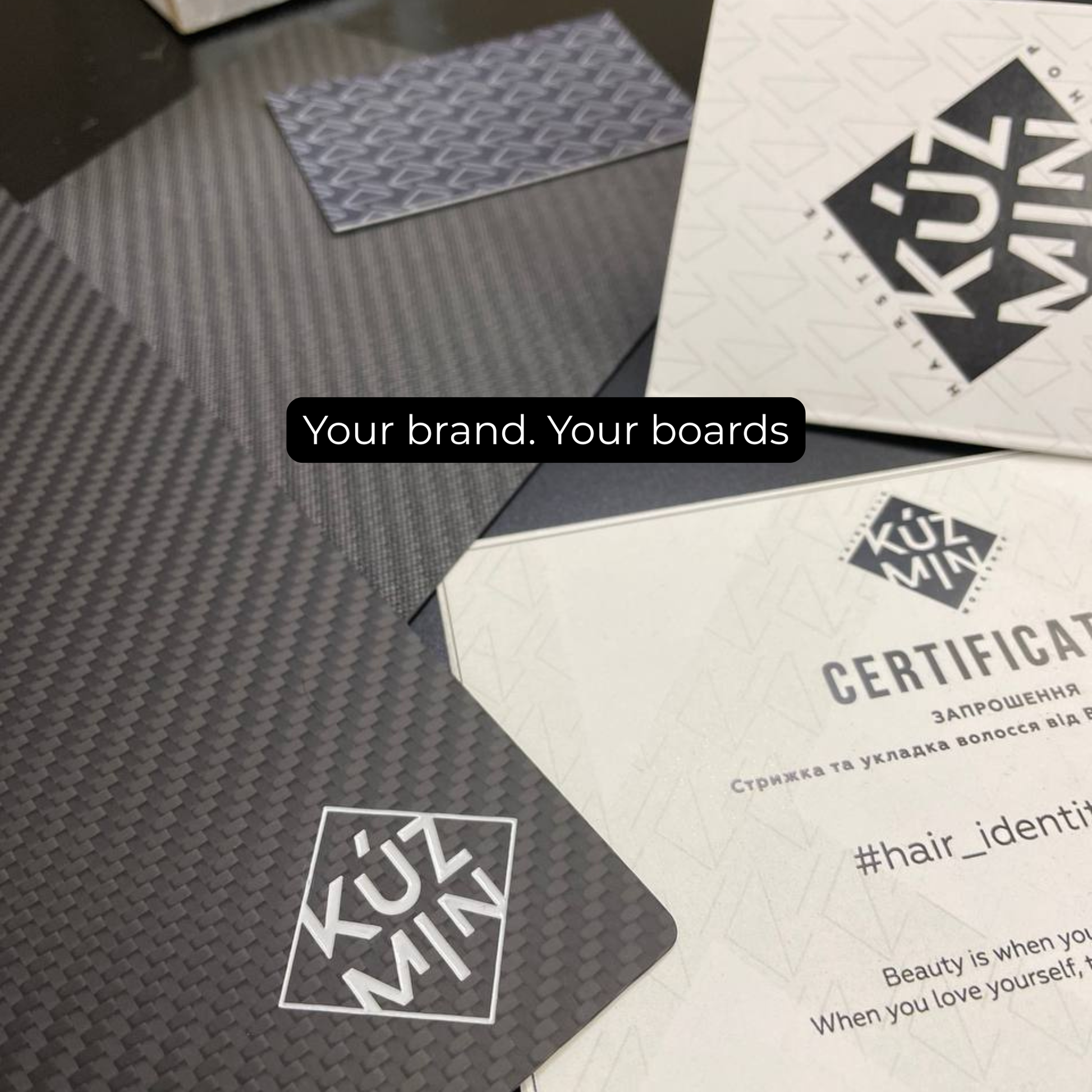 Personalized carbon foil board with custom logo for professional hair colorist