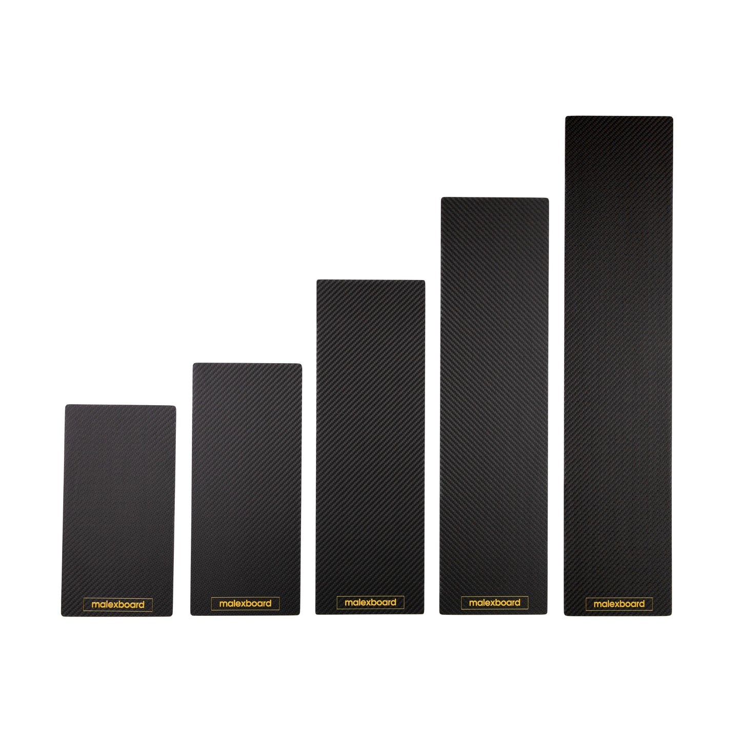Full lineup of carbon fiber foil boards by malexboard, 5-inch width, matte smooth side
