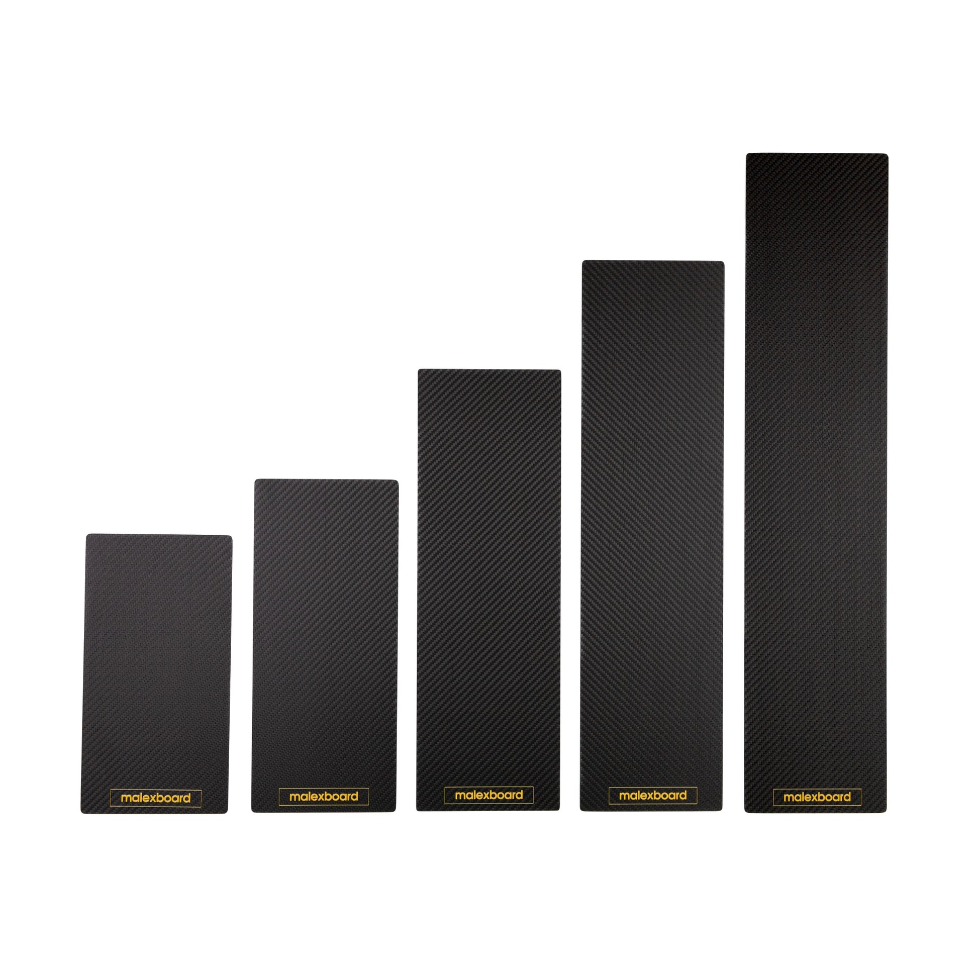 Full lineup of carbon fiber foil boards by malexboard, 5-inch width, matte smooth side
